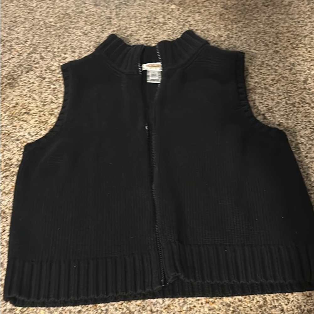 Talbots Black Ribbed Knit Zip-Front Vest